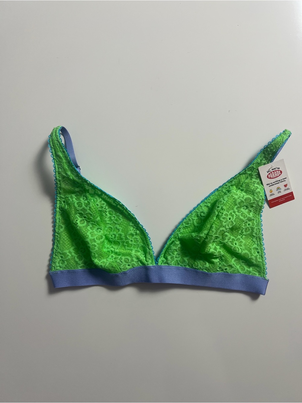 NWT Parade Lightly Lined Sheer Lace Plunge Bralette, Green, Size M